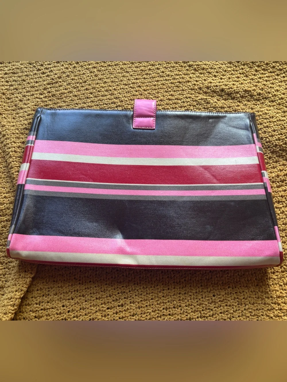 Franklin Covey Black, Pink and Red Striped Laptop Clutch
